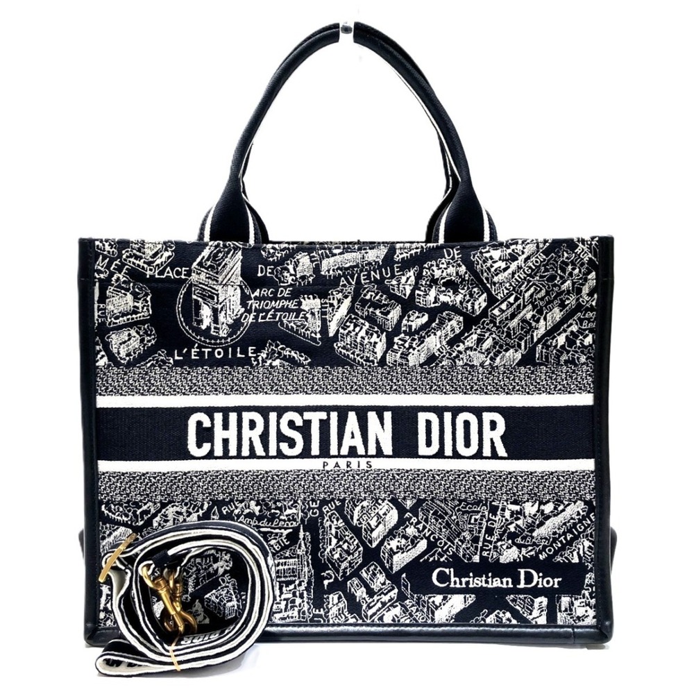 Christian Dior Book Tote Medium Bag, Cotton Canvas, Leather